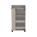 Bar Cart With Two Side Shelves Beaver, Glass Door And Upper Surface, Light Gray Finish Light Gray Particle Board