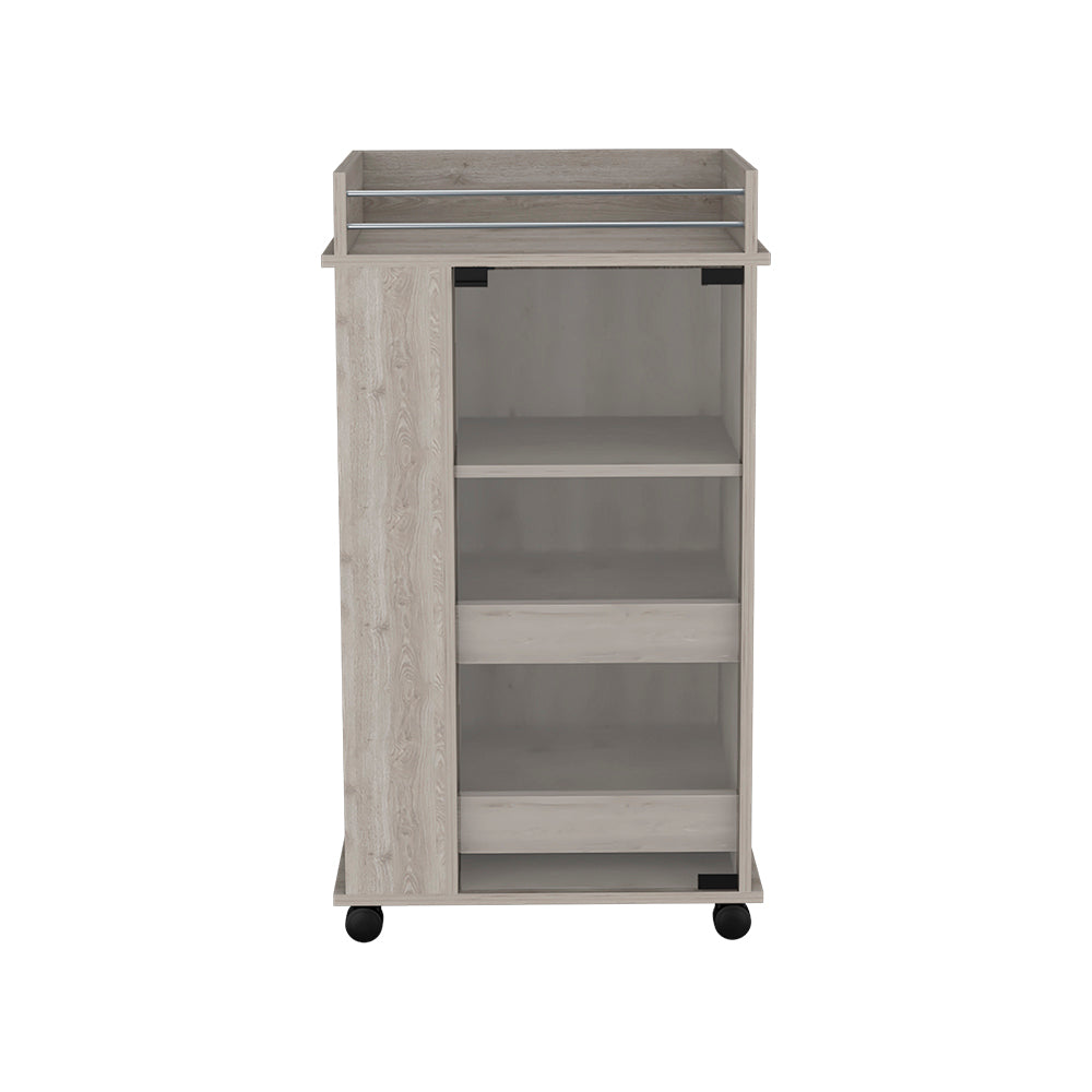 Bar Cart with Two Side Shelves Beaver, Glass Door and gray-particle board