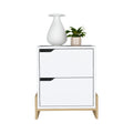 Nightstand Brookland, Bedside Table With Double Drawers And Sturdy Base, White Macadamia Finish Multicolor Particle Board