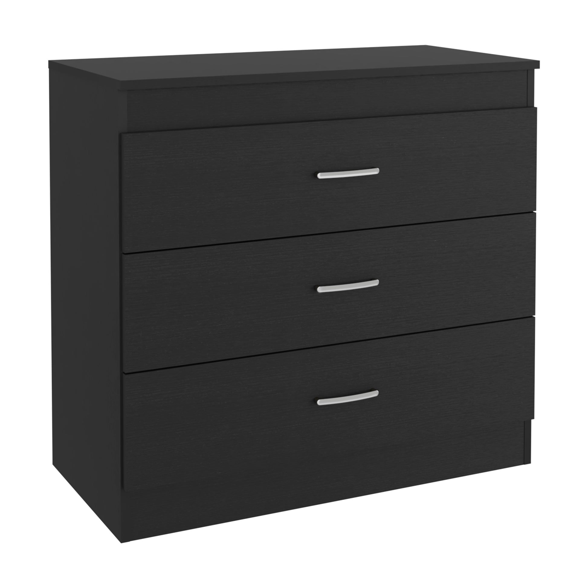 Three Drawer Dresser Lial, Superior Top, Metal Hardware, Black Wengue Finish Black Particle Board