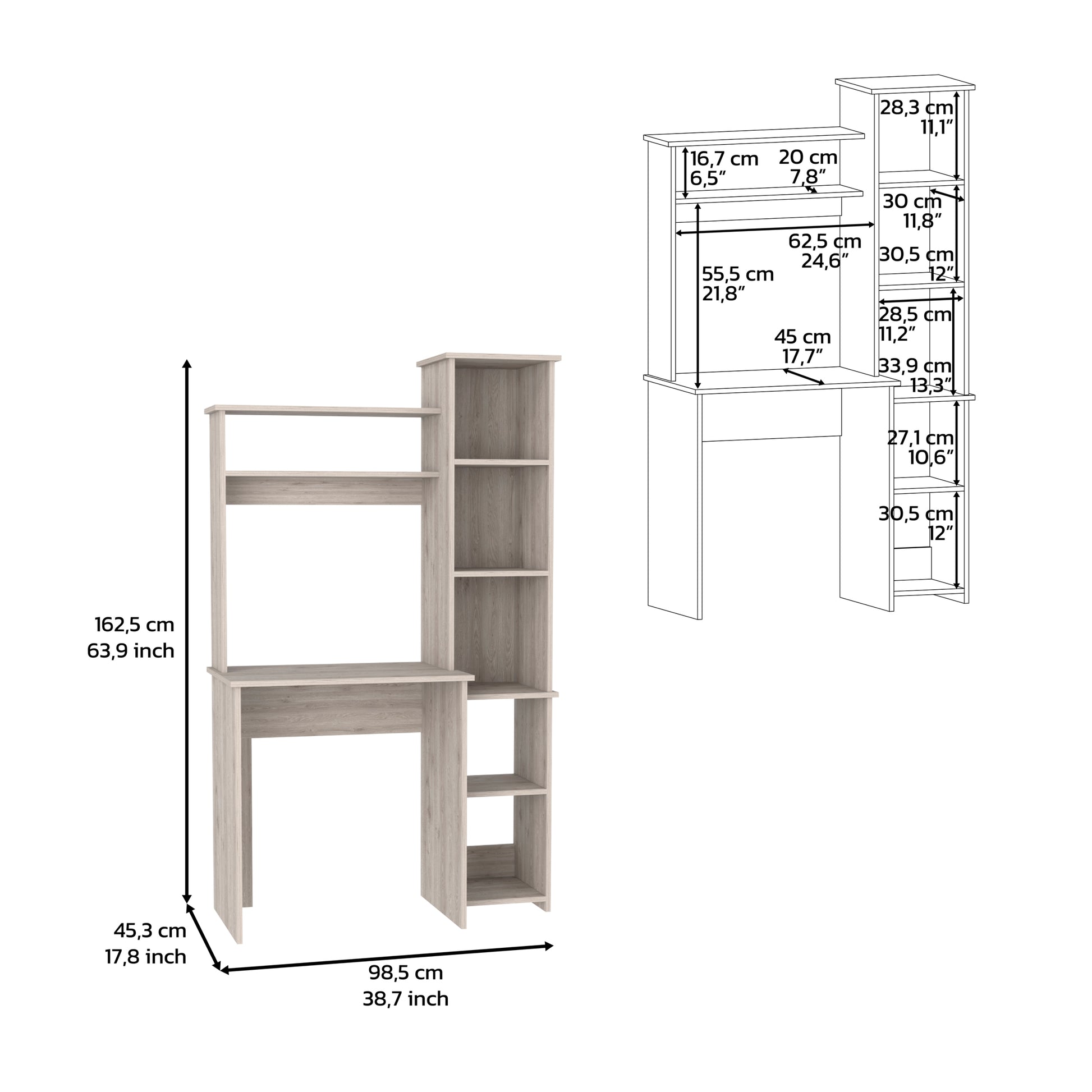 Desk Logan, Five Cubbies, Light Gray Finish Light Gray Particle Board