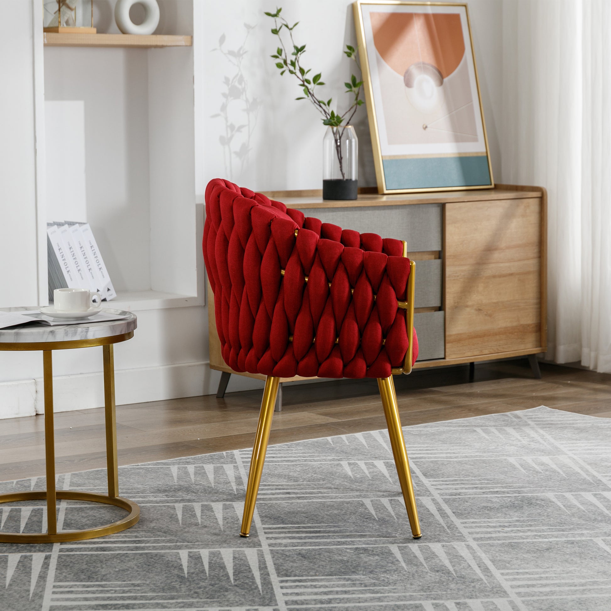 Handwoven Modern Chairs, Casual Chairs, Universal Foot Nails, Metal Chair Legs With Pillows Red Red Primary Living Space Linen