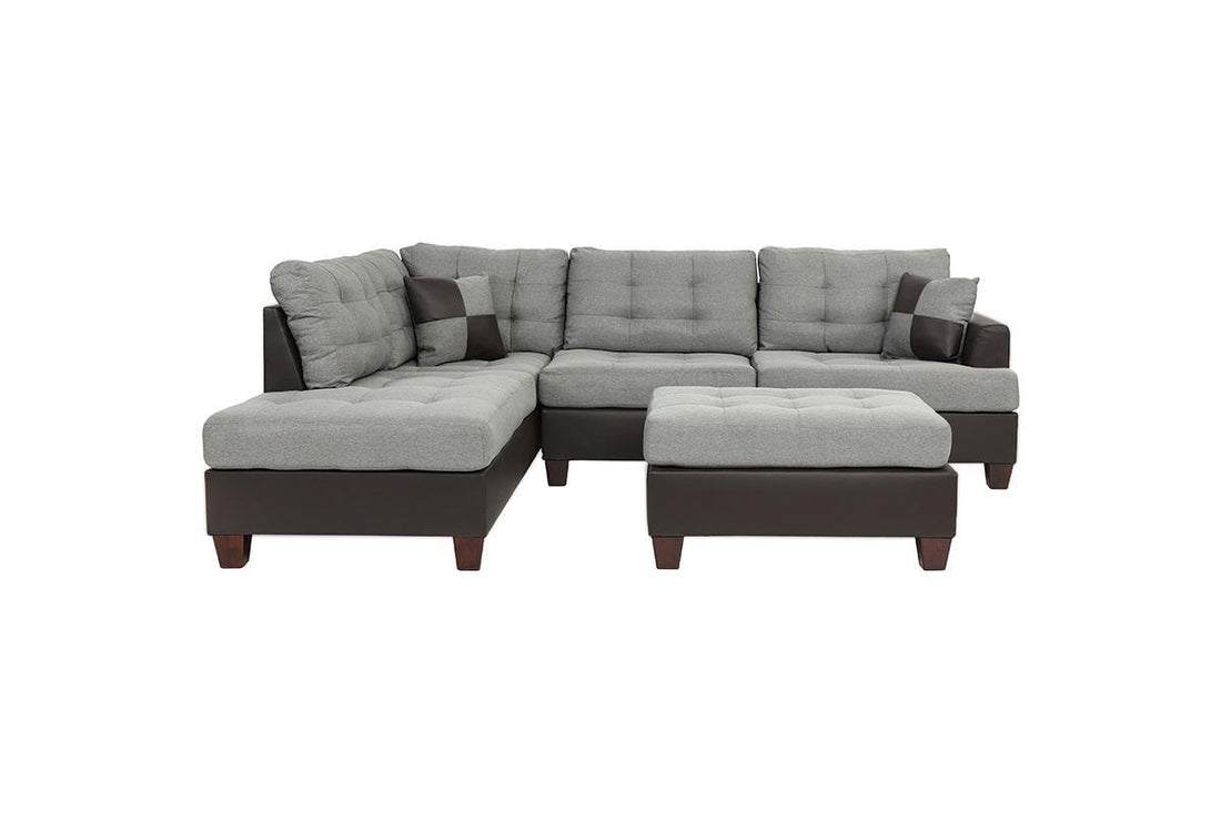 Contemporary Sectional Sofa Grey Polyfiber Linen Like Fabric Cushion Tufted Reversible 3Pc Sectional Sofa L R Chaise Ottoman Living Room Furniture Pillows Grey Primary Living Space Cushion Back Contemporary,Modern L Shaped Square Arms Fabric 5 Seat