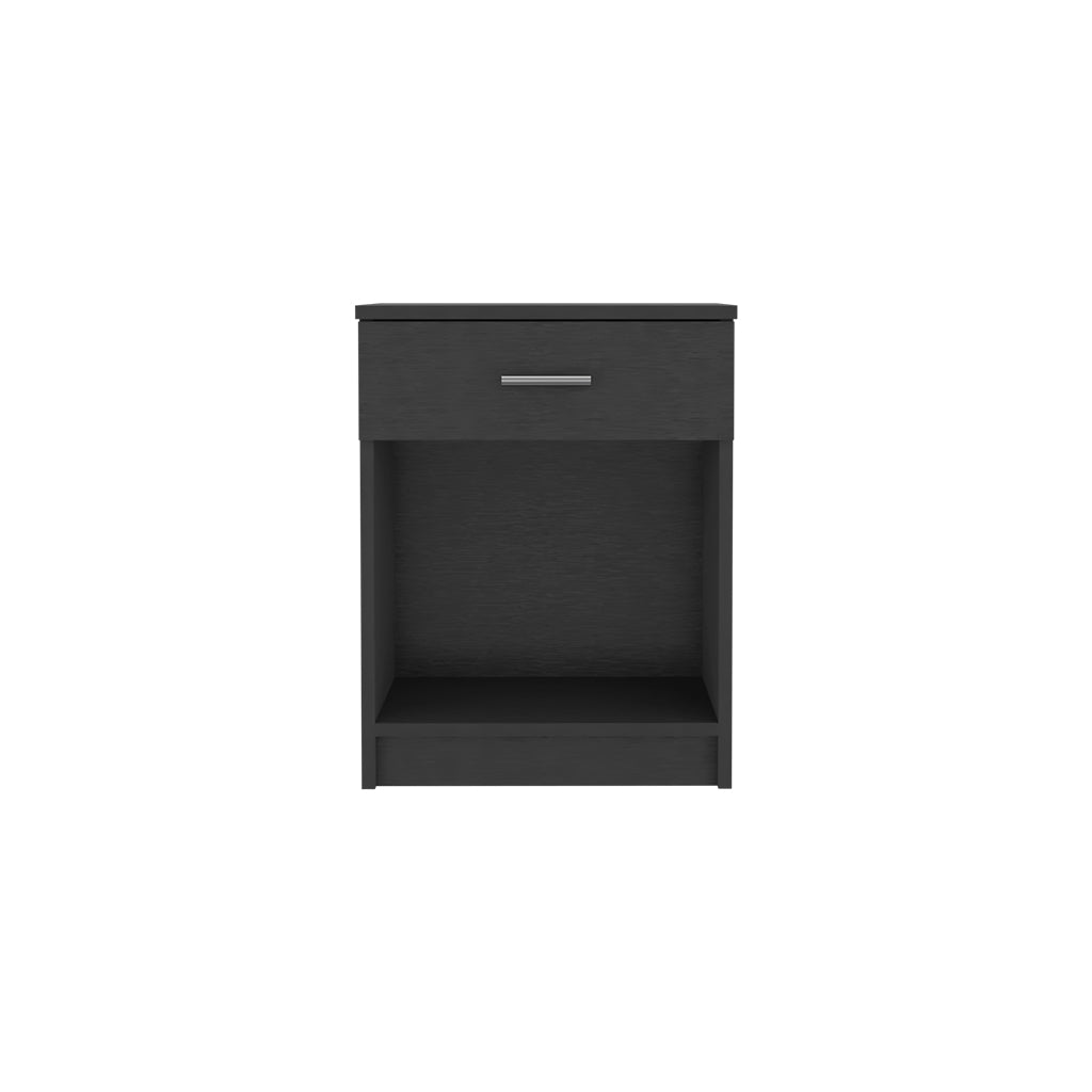 Nightstand Coco, Single Drawer, Lower Shelf, Black Wengue Finish Black Particle Board