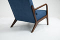 Mid Century Modern Accent Chair With Wood Frame, Upholstered Living Room Chairs With Waist Cushion, Reading Armchair For Bedroom Sunroom Blue Cotton Velvet
