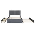 Full Size Upholstered Platform Bed With 2 Drawers And 1 Twin Size Trundle, Classic Headboard Design, Gray Gray Linen