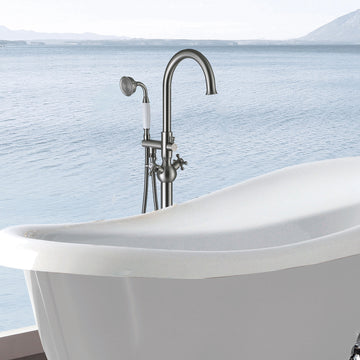 Freestanding Bathtub Faucet With Hand Shower Brushed Nickel Metal