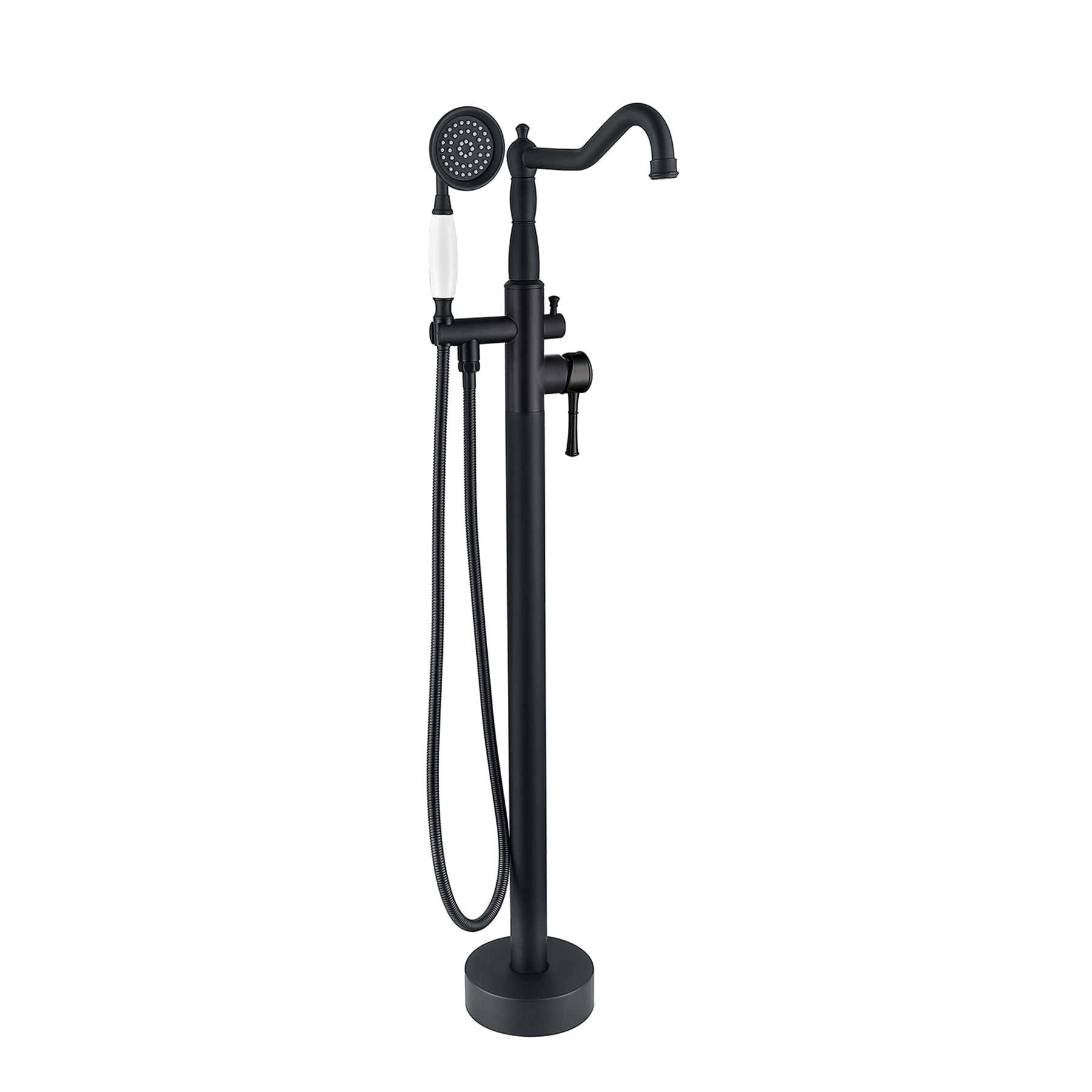 Freestanding Bathtub Faucet With Hand Shower Matte Black Metal