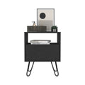 Nightstand Skyoner, Single Drawer, Hairpin Legs, Black Wengue Finish Black Particle Board