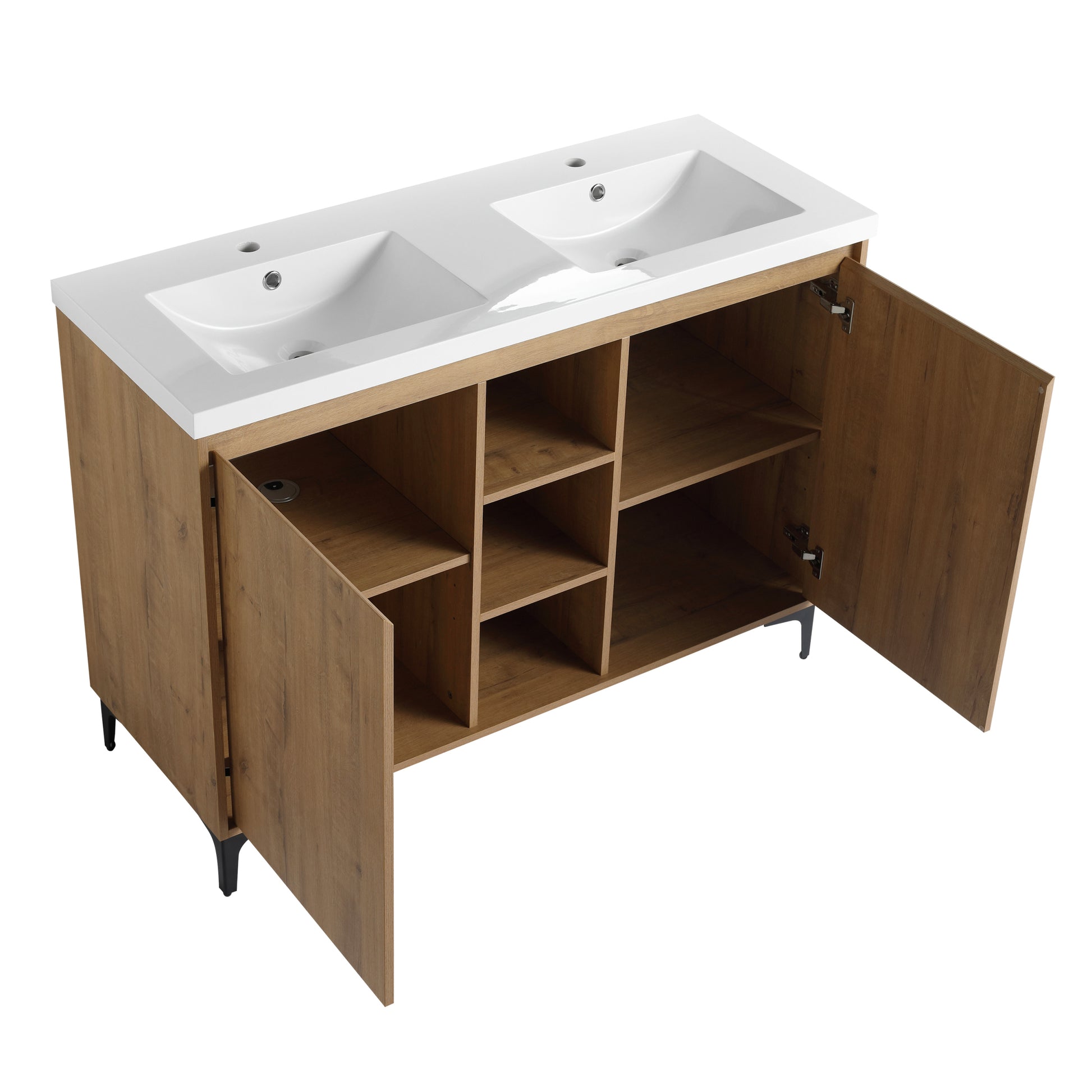 48" Freestanding Bathroom Vanity With Double Sink, Soft Closing Door Hinge Kd Package Bvb07148Imox Grb4840D Imitative Oak 2 Bathroom Freestanding Modern Plywood