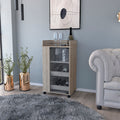 Bar Cart with Two Side Shelves Beaver, Glass Door and gray-particle board