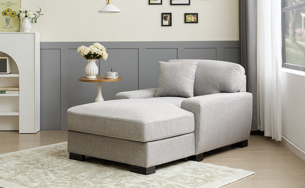 Modern Mid Century Indoor Oversized Chaise Lounger Comfort Sleeper Sofa With Pillow And Soild Wood Legs, Linen, Gray Gray Linen