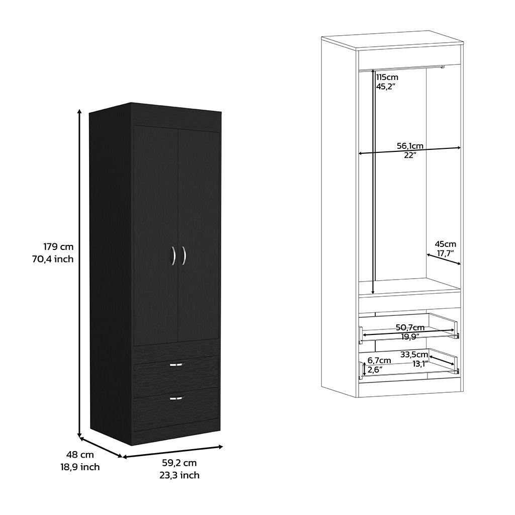 Armoire Tarento, Two Drawers, Black Wengue Finish Black Particle Board