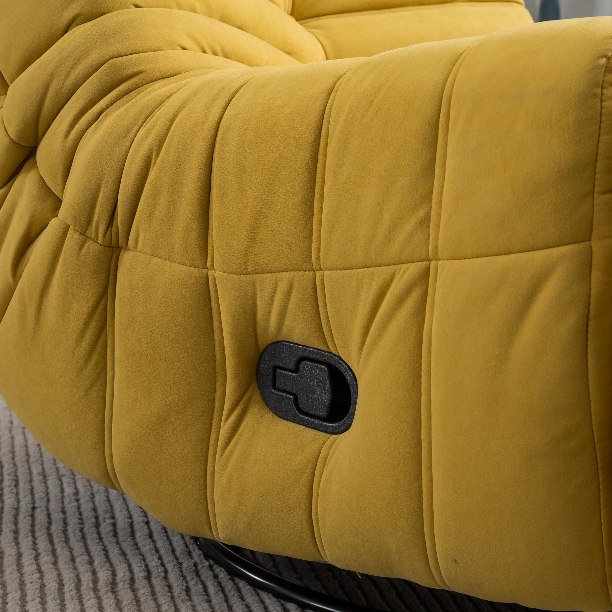 Swivel And Rocking Velvet Recliner, Reclining Chair With Adjustable Footrest And Side Pocket Yellow Velvet