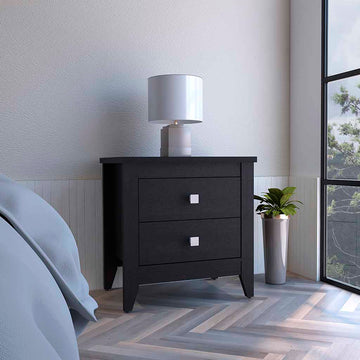 Nightstand More, Two Shelves, Four Legs, Black Wengue Finish Black Particle Board