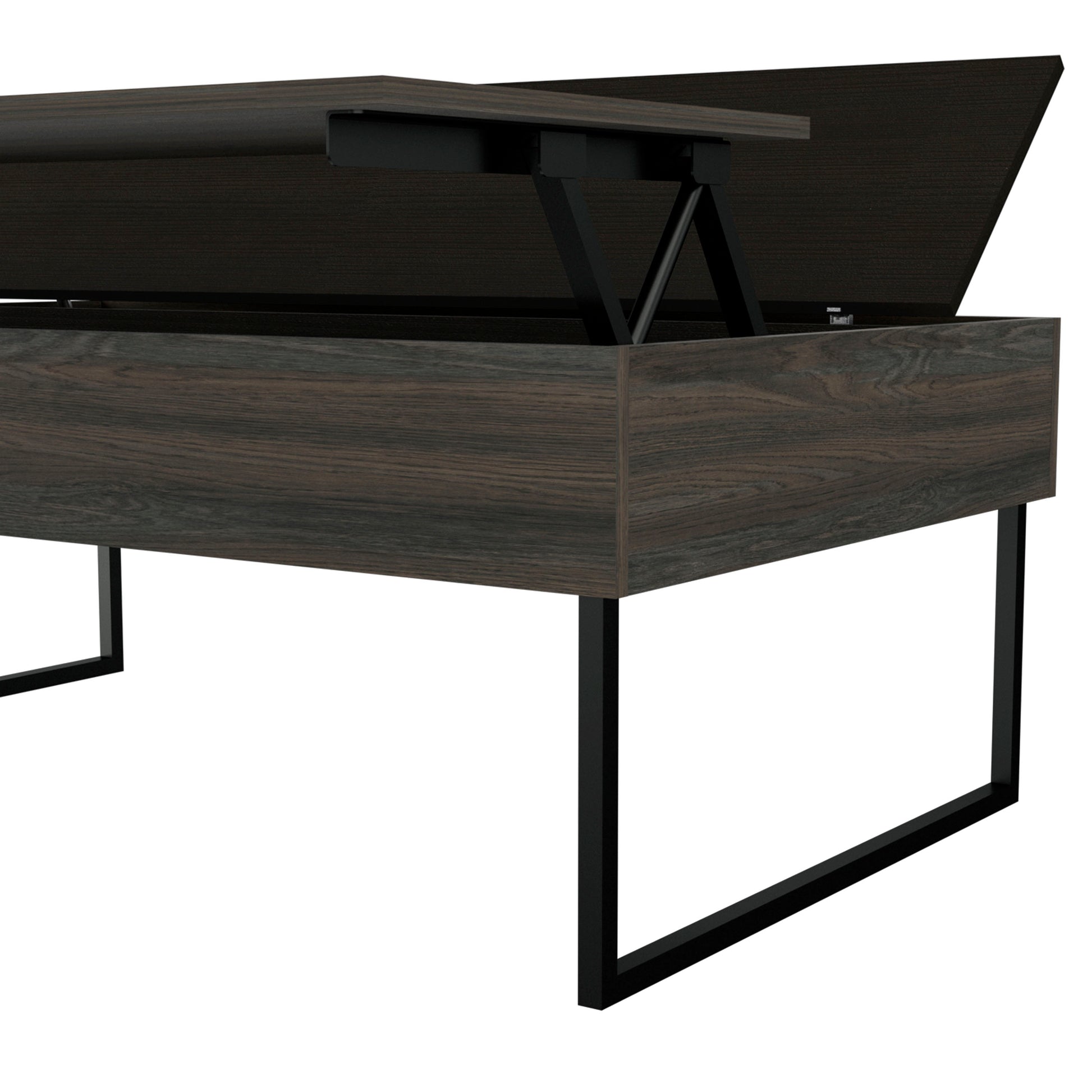 Lift Top Coffee Table Wuzz, Two Legs, Two Shelves, Carbon Espresso Black Wengue Finish Espresso Particle Board