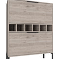 Bar Cabinet Puertu, Six Wine Cubbies, Double Door Cabinet, Light Gray Finish Light Gray Particle Board