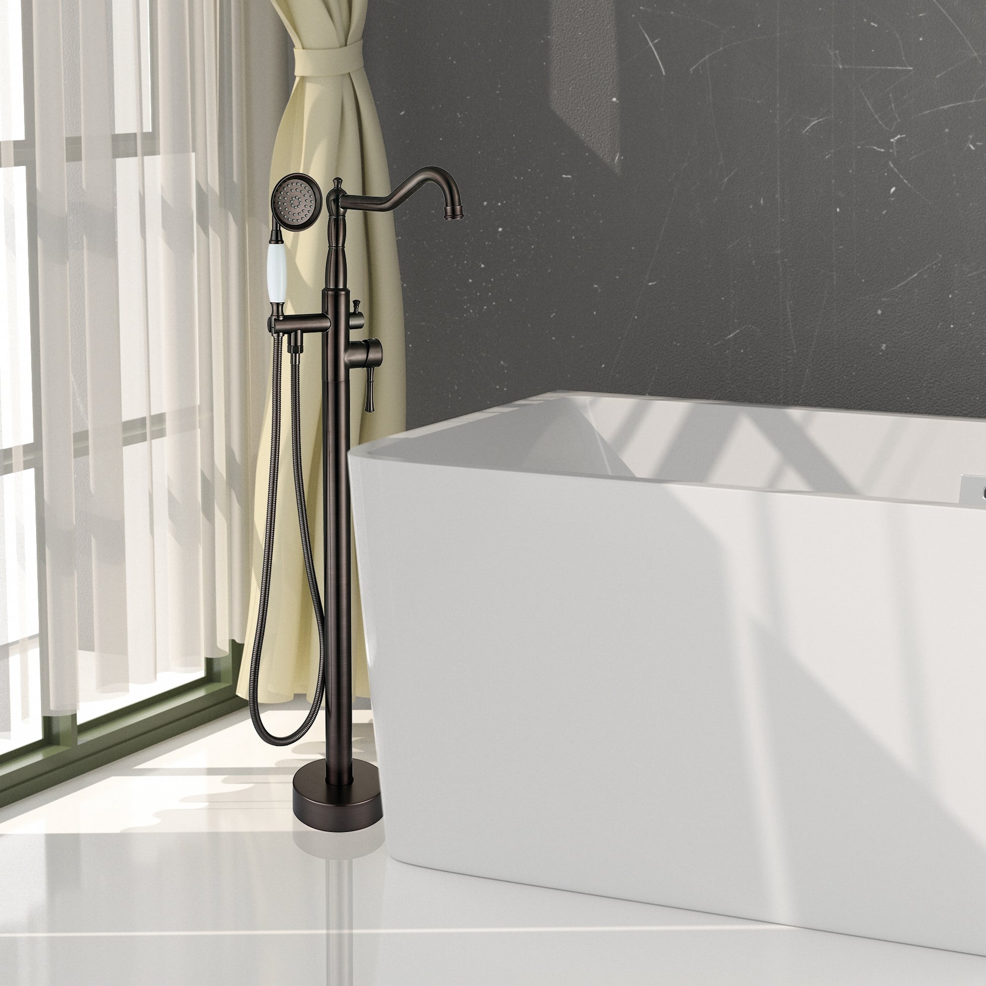 Freestanding Bathtub Faucet With Hand Shower Oil Rubbed Bronze Metal