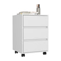 Three Drawers Bang, Filing Cabinet, Roller Blade Glide, White Finish White Particle Board