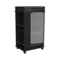 Bar Cart with Two Side Shelves Beaver, Glass Door and black-particle board