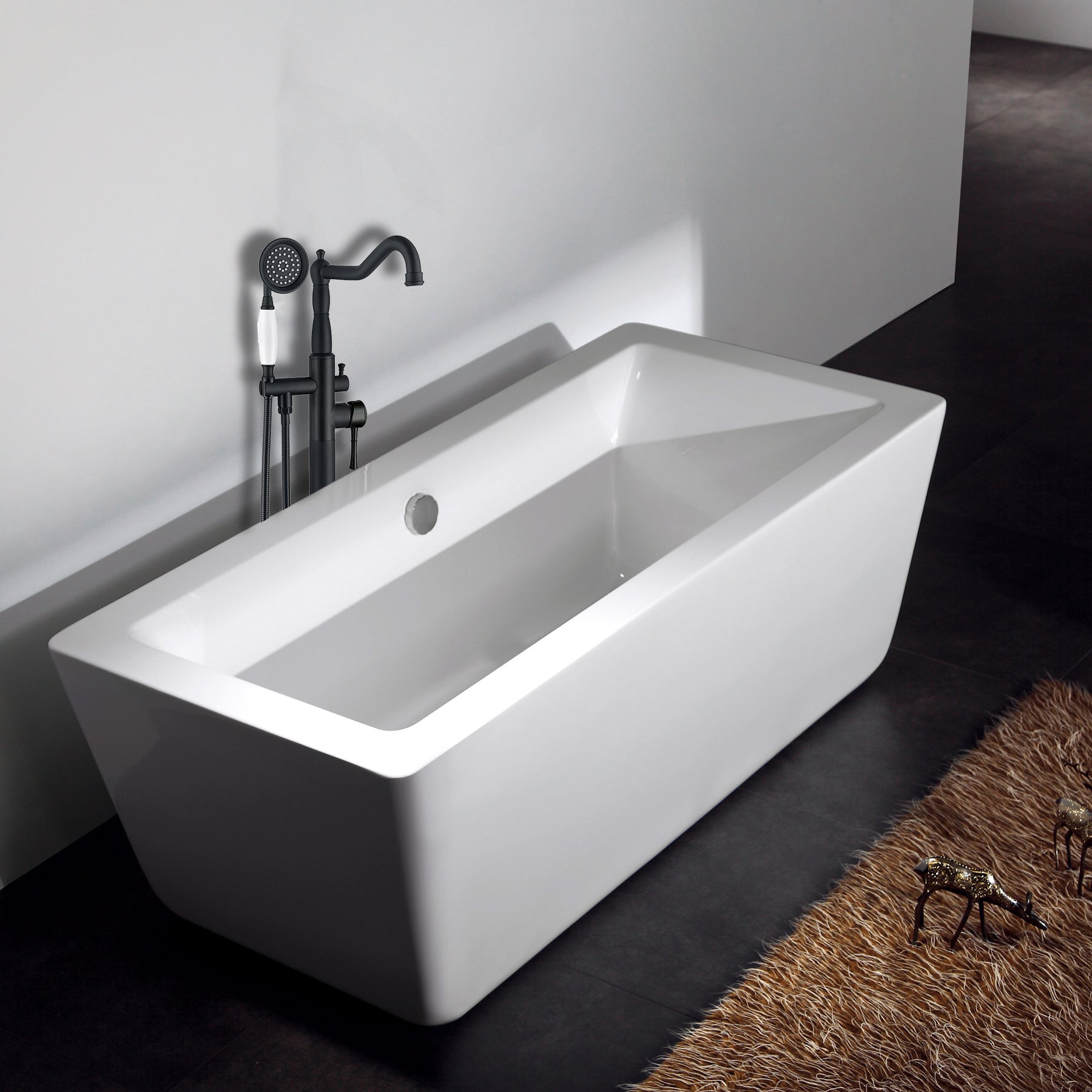 Freestanding Bathtub Faucet With Hand Shower Matte Black Metal