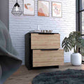 Nightstand Cervants, Two Drawers, Metal Handle, Black Wengue Pine Finish Multicolor Particle Board