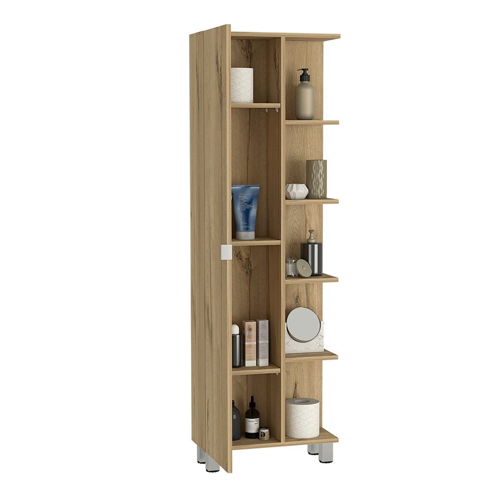 Corner Cabinet Womppi, Five Open Shelves, Single Door, Light Oak Finish Light Oak Particle Board