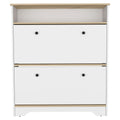 Shoe Rack Dublin, One Open Shelf, Two Extendable Cabinets, Light Oak White Finish Light Oak Particle Board