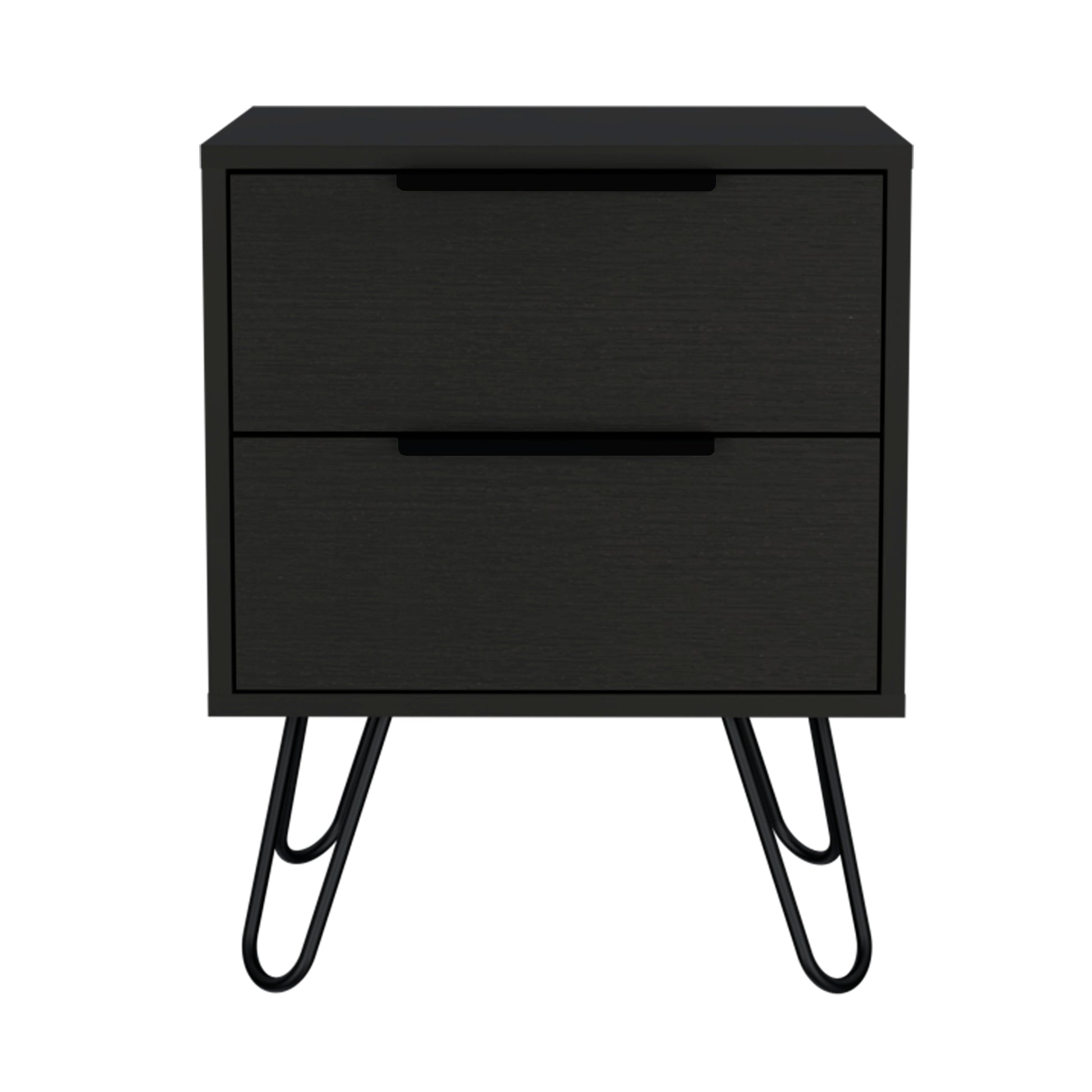 Nightstand Skyoner 2, Harpin Legs, Two Drawers, Black Wengue Finish Black Particle Board