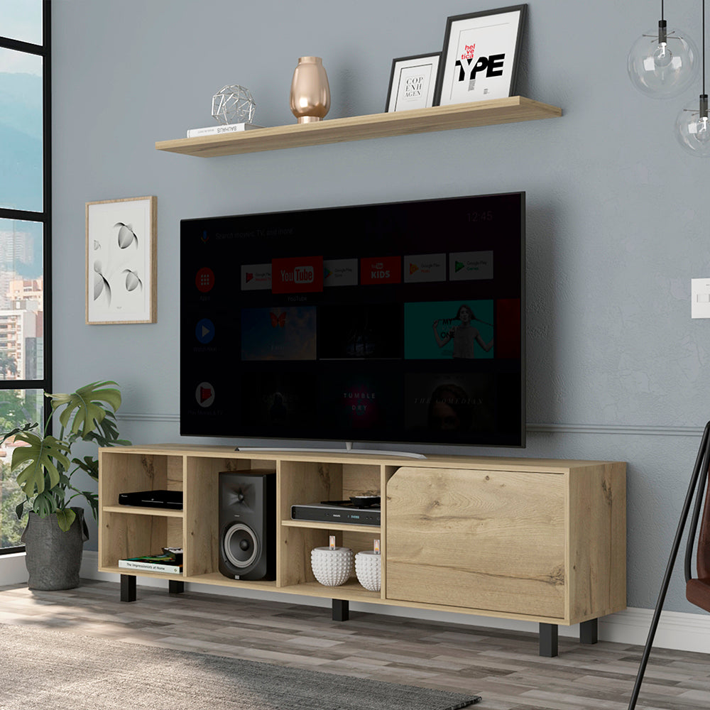 Tv Stand For Tv S Up 70" Estocolmo, Four Open Shelves, Light Oak Finish Light Oak 50 59 Inches Particle Board