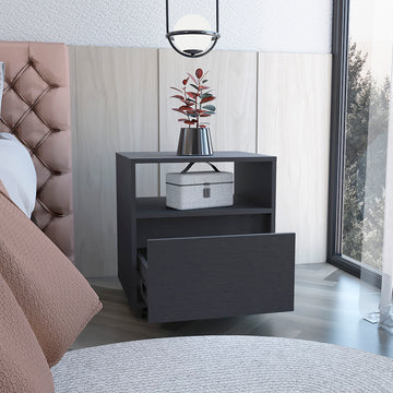 Nightstand Munyochi, One Drawer, Black Wengue Finish Black Particle Board