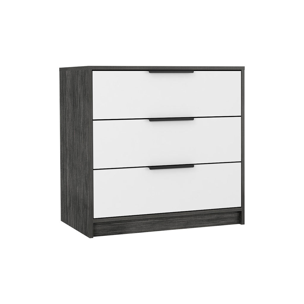 3 Drawers Dresser Maryland, Superior Top, Smokey Oak White Finish Multicolor Particle Board