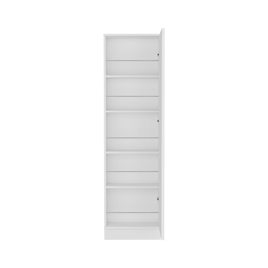 Shoe Rack Chimg, Mirror, Five Interior Shelves, Single Door Cabinet, White Finish White Particle Board