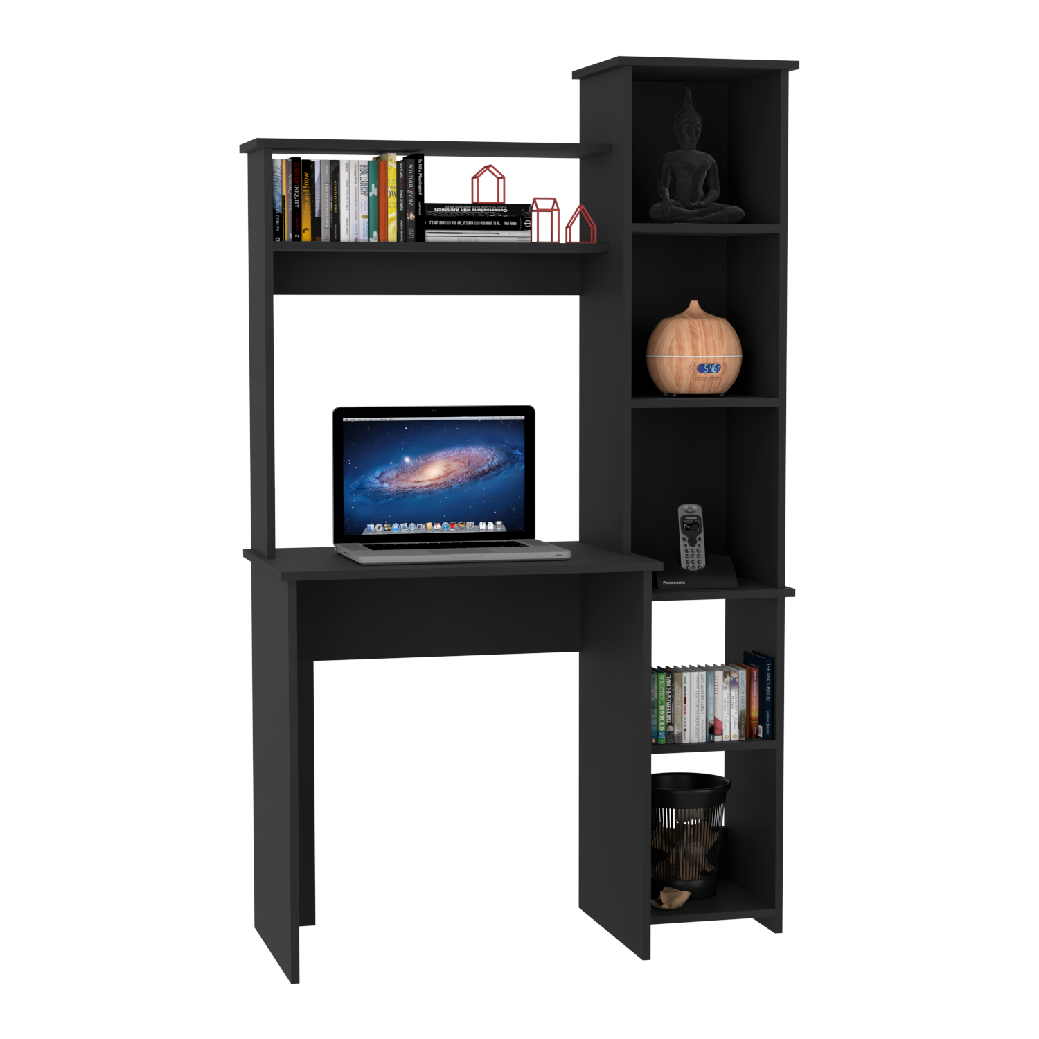 Desk Logan, Five Cubbies, Black Wengue Finish Black Particle Board