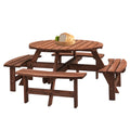 8 Person Wooden Picnic Table, Outdoor Camping Dining Table With Seat, Garden, Diy W 4 Built In Benches, 2220Lb Capacity Brown Solid Wood