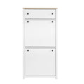 Functional Entryway Organizer With 2 Flip Drawers, Wood Grain Pattern Top Shoe Cabinet With Drawer, Free Standing Shoe Rack With Adjustable Panel For Hallway, White Freestanding 3 4 Drawers White Primary Living Space Adjustable Shelves Particle Board