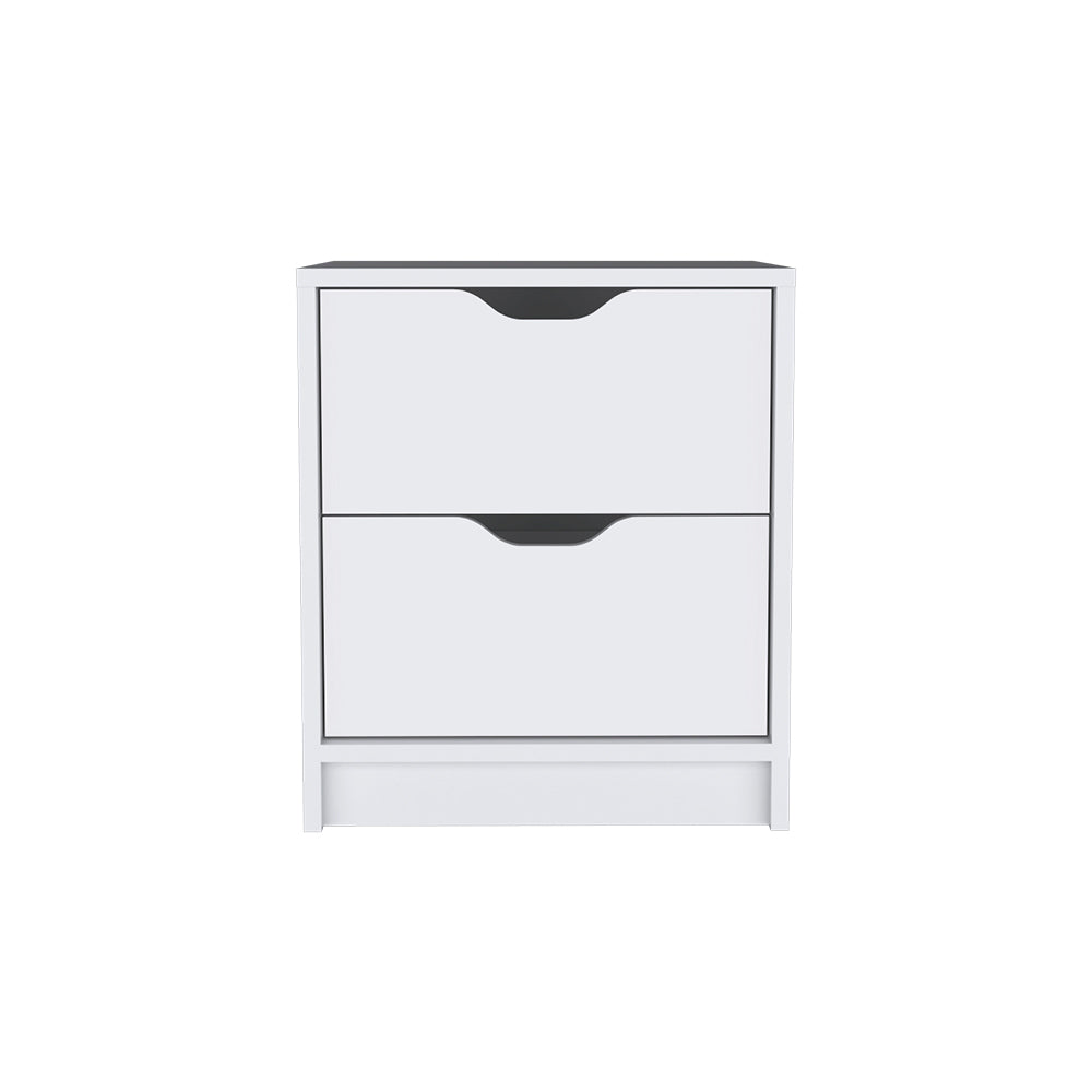 Nightstand Gandu, Two Drawers, White Finish White Particle Board