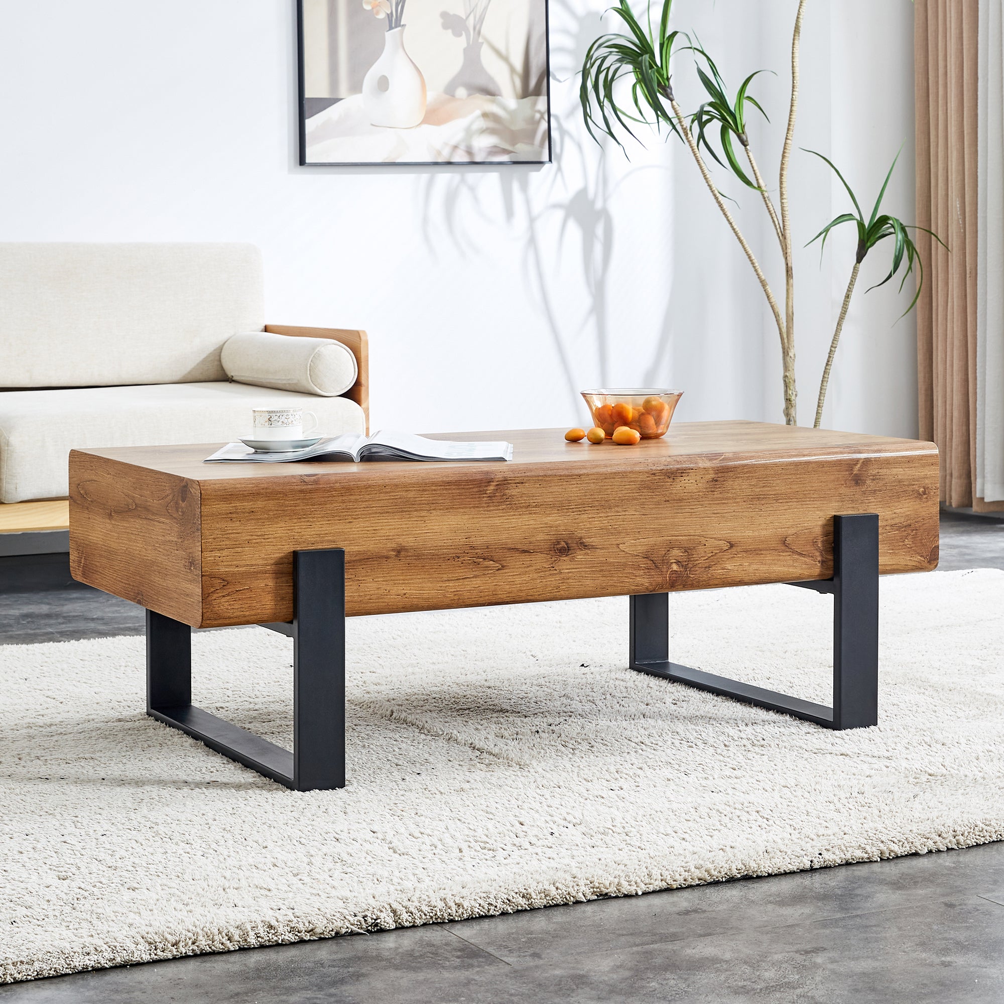 Rustic Mdf Coffee Table With Metal Legs Natural Wood Tone Elegance For Your Space Wood Mdf