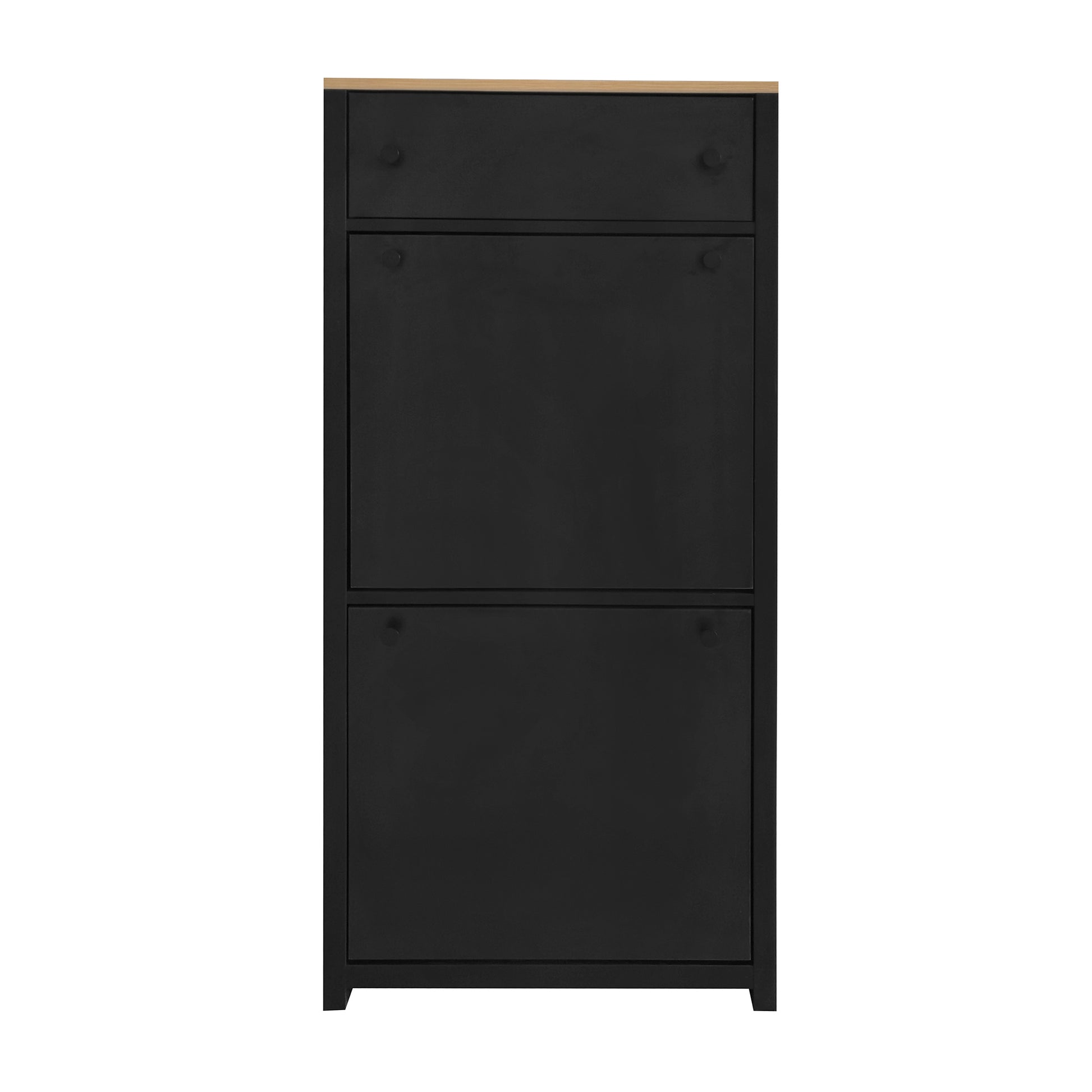 Functional Entryway Organizer With 2 Flip Drawers, Wood Grain Pattern Top Shoe Cabinet With Drawer, Free Standing Shoe Rack With Adjustable Panel For Hallway, Black Freestanding 3 4 Drawers Black Primary Living Space Adjustable Shelves Particle Board