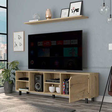 Tv Stand For Tv S Up 70" Estocolmo, Four Open Shelves, Light Oak Finish Light Oak 50 59 Inches Particle Board