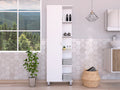 Corner Cabinet Womppi, Five Open Shelves, Single Door, White Finish White Particle Board