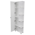 Corner Cabinet Womppi, Five Open Shelves, Single Door, White Finish White Particle Board