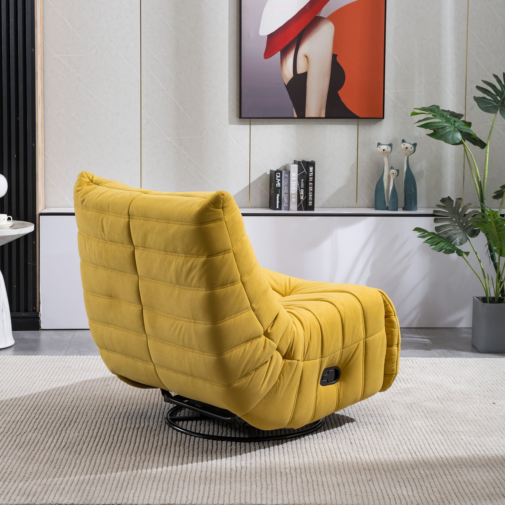 Swivel And Rocking Velvet Recliner, Reclining Chair With Adjustable Footrest And Side Pocket Yellow Velvet