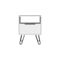 Nightstand Skyoner, Single Drawer, Hairpin Legs, White Finish White Particle Board