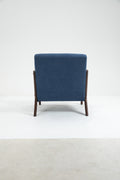 Mid Century Modern Accent Chair With Wood Frame, Upholstered Living Room Chairs With Waist Cushion, Reading Armchair For Bedroom Sunroom Blue Cotton Velvet