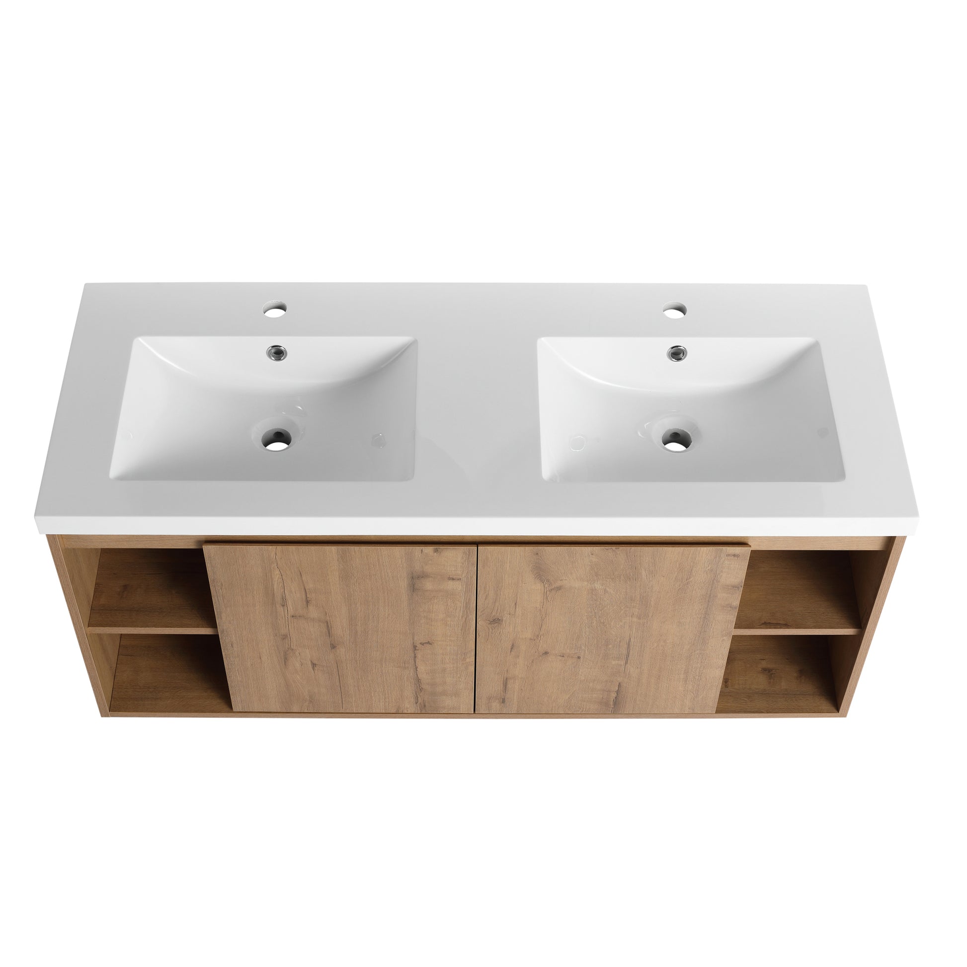 48" Wall Mounted Bathroom Vanity With Double Sink imitative oak-2-bathroom-wall