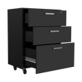 3 Drawers Storage Cabinet With Casters Lions Office, Black Wengue Finish Gray Particle Board