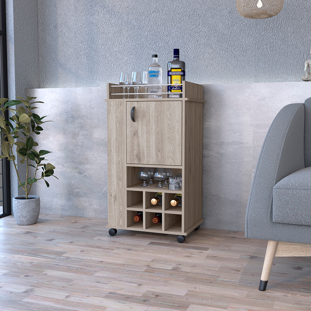 Bar Cart with Casters Reese, Six Wine Cubbies and gray-particle board