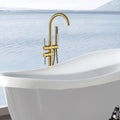 Freestanding Bathtub Faucet With Hand Shower Brushed Gold Metal