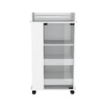 Bar Cart with Two Side Shelves Beaver, Glass Door and white-particle board